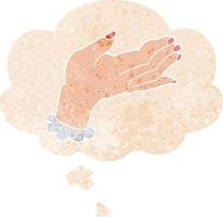 cartoon hand and thought bubble in retro textured style vector