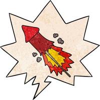 cartoon firework and speech bubble in retro texture style vector