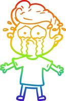 rainbow gradient line drawing cartoon crying man vector