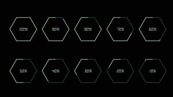 elementos infográficos porcentuales establecidos en forma de trazo hexagonal brillante vector