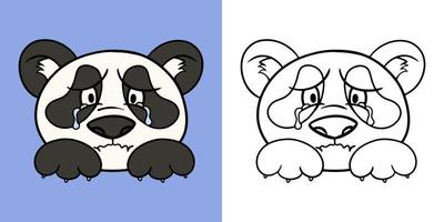 personaje panda llorando, estilo de dibujos animados, conjunto horizontal de ilustraciones para libros de colorear, ilustración vectorial vector