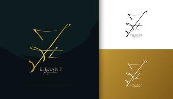 Diseño del logotipo de la firma inicial jt con un estilo de escritura dorado elegante y minimalista. diseño inicial del logotipo j y t para bodas, moda, joyería, boutique e identidad de marca comercial vector