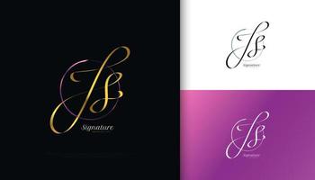 js diseño de logotipo de firma inicial con elegante estilo de escritura a mano dorada. diseño inicial del logotipo j y s para bodas, moda, joyería, boutique e identidad de marca comercial vector