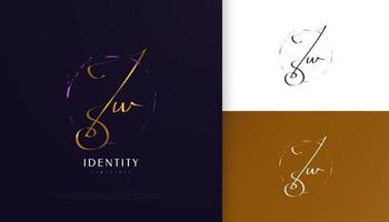 Diseño del logotipo de la firma inicial jw con un estilo de escritura dorado elegante y minimalista. diseño inicial del logotipo j y w para bodas, moda, joyería, boutique e identidad de marca comercial vector