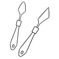 Monochrome palette knife set with wooden handles, set for the artist, vector illustration in cartoon style on a white background