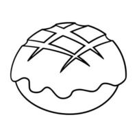 Monochrome picture, Delicious baked pie with filling, round bread, vector illustration in cartoon style on a white background