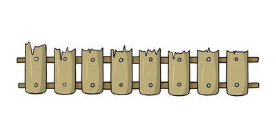 Long Old low wooden fence with cracks, vector illustration in cartoon style on white background