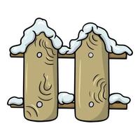 Section of a wooden fence covered with snow, vector illustration in cartoon style on a white background