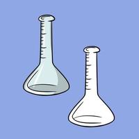 A set of pictures, a triangular glass flask for experiments, a vector illustration in cartoon style on a white background