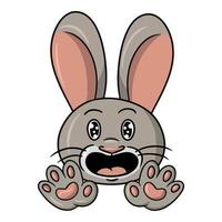 Funny cute rabbit smiles, character emotions, excitement, vector illustration in cartoon style on a white background