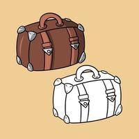 A set of pictures, vintage leather travel suitcase, vector illustration in cartoon style on a colored background, design elements