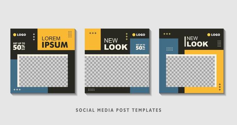 Set of editable square banner templates with photo collage. Suitable for Social Media Post and Online Advertising, Event, and etc. Vector Illustration.