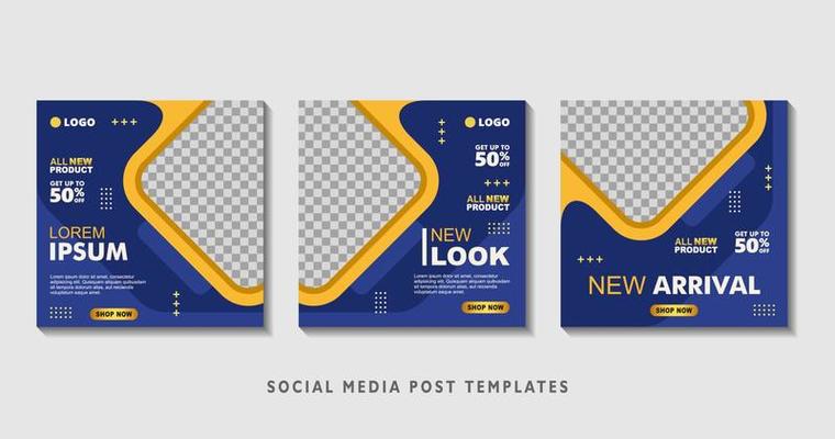 Set of editable square banner templates with photo collage. Suitable for Social Media Post and Online Advertising, Event, and etc. Vector Illustration.