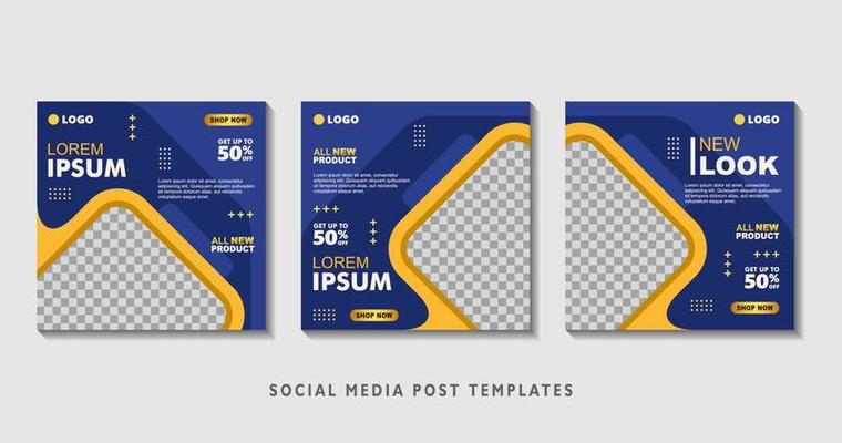 Set of editable square banner templates with photo collage. Suitable for Social Media Post and Online Advertising, Event, and etc. Vector Illustration.