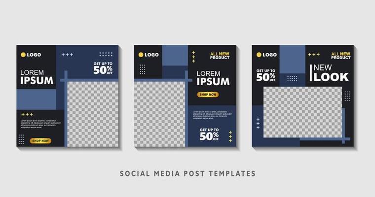 Set of editable square banner templates with photo collage. Suitable for Social Media Post and Online Advertising, Event, and etc. Vector Illustration.