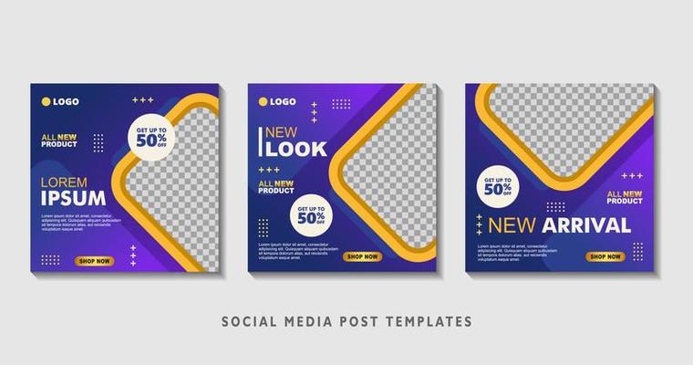 Set of editable square banner templates with photo collage. Suitable for Social Media Post and Online Advertising, Event, and etc. Vector Illustration.