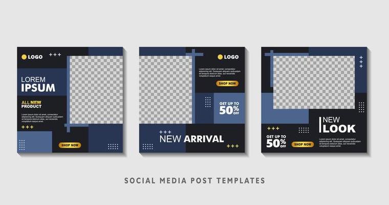 Set of editable square banner templates with photo collage. Suitable for Social Media Post and Online Advertising, Event, and etc. Vector Illustration.