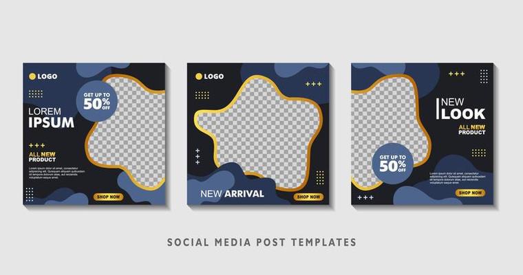 Set of editable square banner templates with photo collage. Suitable for Social Media Post and Online Advertising, Event, and etc. Vector Illustration.