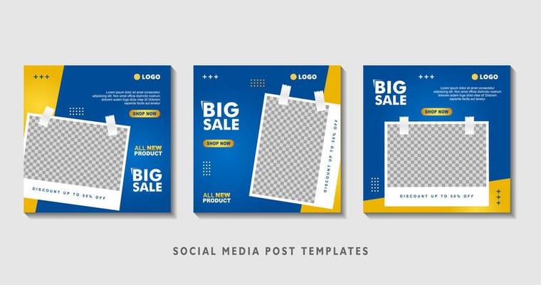 Set of editable square banner templates with photo collage. Suitable for Social Media Post and Online Advertising, Event, and etc. Vector Illustration.