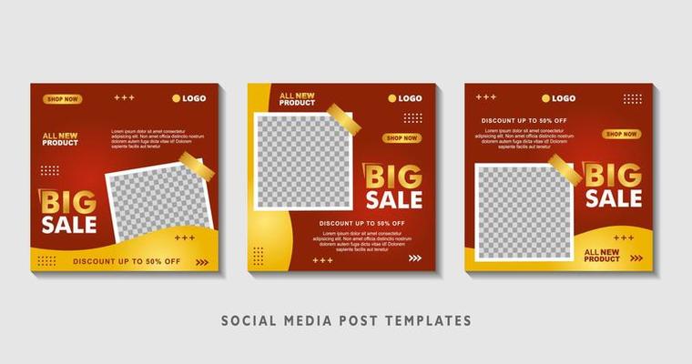 Set of editable square banner templates with photo collage. Suitable for Social Media Post and Online Advertising, Event, and etc. Vector Illustration.