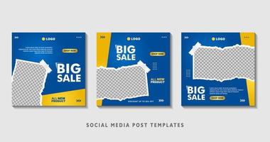 Set of editable square banner templates with photo collage. Suitable for Social Media Post and Online Advertising, Event, and etc. Vector Illustration.