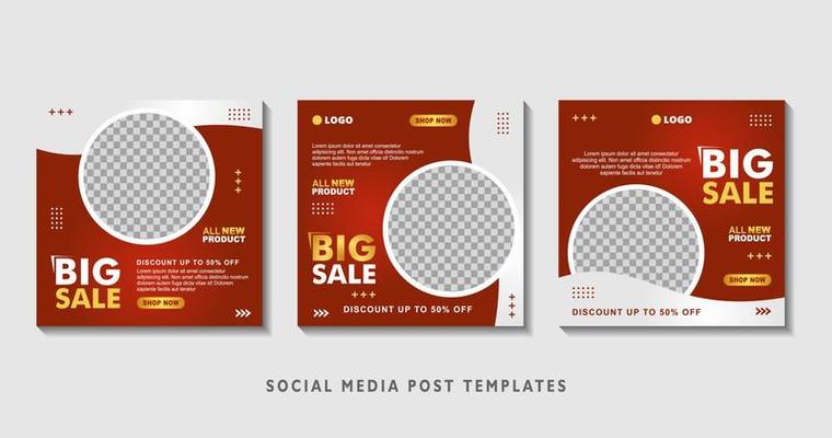 Set of editable square banner templates with photo collage. Suitable for Social Media Post and Online Advertising, Event, and etc. Vector Illustration.