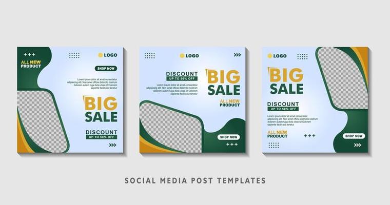 Set of editable square banner templates with photo collage. Suitable for Social Media Post and Online Advertising, Event, and etc. Vector Illustration.