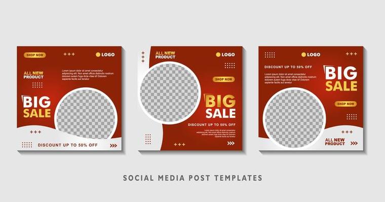 Set of editable square banner templates with photo collage. Suitable for Social Media Post and Online Advertising, Event, and etc. Vector Illustration.