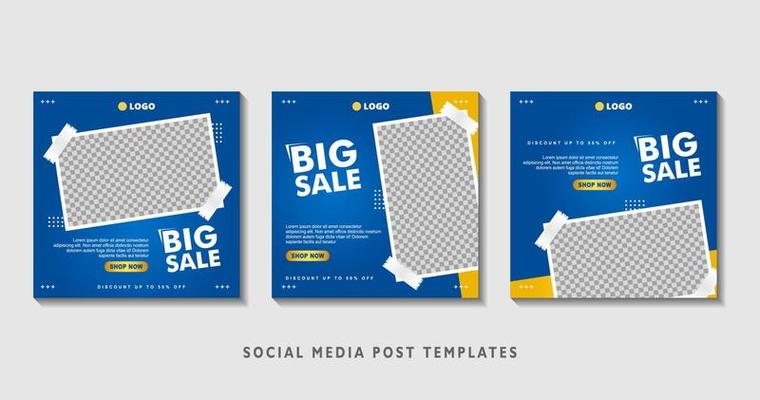 Set of editable square banner templates with photo collage. Suitable for Social Media Post and Online Advertising, Event, and etc. Vector Illustration.