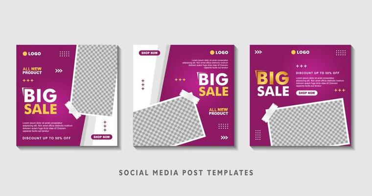 Set of editable square banner templates with photo collage. Suitable for Social Media Post and Online Advertising, Event, and etc. Vector Illustration.