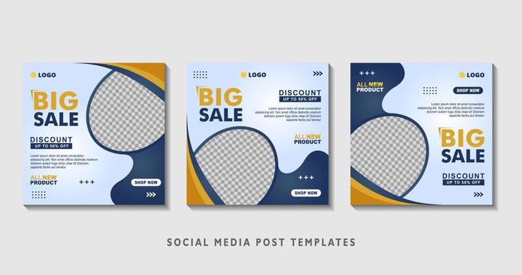 Set of editable square banner templates with photo collage. Suitable for Social Media Post and Online Advertising, Event, and etc. Vector Illustration.