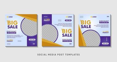 Set of editable square banner templates with photo collage. Suitable for Social Media Post and Online Advertising, Event, and etc. Vector Illustration.