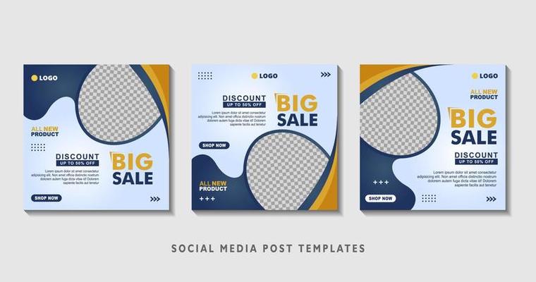 Set of editable square banner templates with photo collage. Suitable for Social Media Post and Online Advertising, Event, and etc. Vector Illustration.