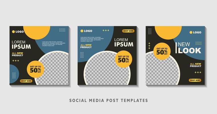 Set of editable square banner templates with photo collage. Suitable for Social Media Post and Online Advertising, Event, and etc. Vector Illustration.