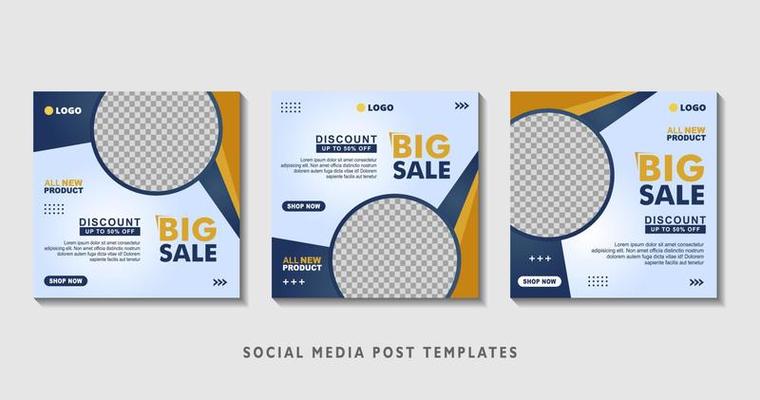 Set of editable square banner templates with photo collage. Suitable for Social Media Post and Online Advertising, Event, and etc. Vector Illustration.