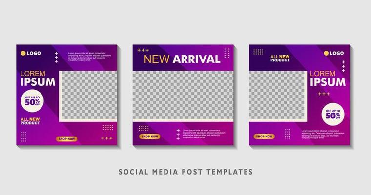 Set of editable square banner templates with photo collage. Suitable for Social Media Post and Online Advertising, Event, and etc. Vector Illustration.