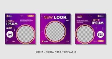 Set of editable square banner templates with photo collage. Suitable for Social Media Post and Online Advertising, Event, and etc. Vector Illustration.