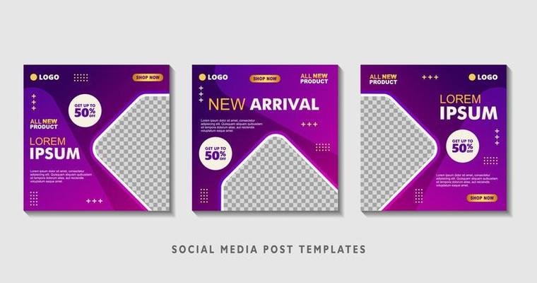 Set of editable square banner templates with photo collage. Suitable for Social Media Post and Online Advertising, Event, and etc. Vector Illustration.