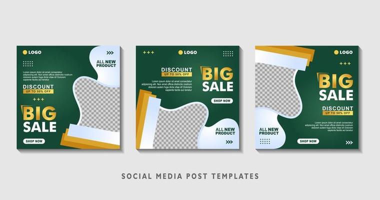 Set of editable square banner templates with photo collage. Suitable for Social Media Post and Online Advertising, Event, and etc. Vector Illustration.