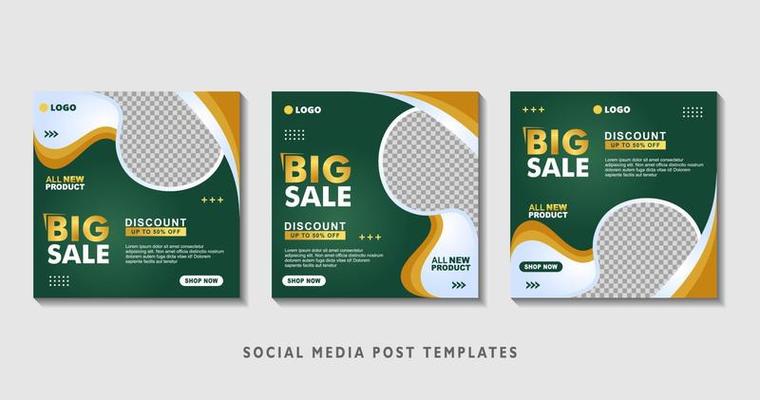 Set of editable square banner templates with photo collage. Suitable for Social Media Post and Online Advertising, Event, and etc. Vector Illustration.