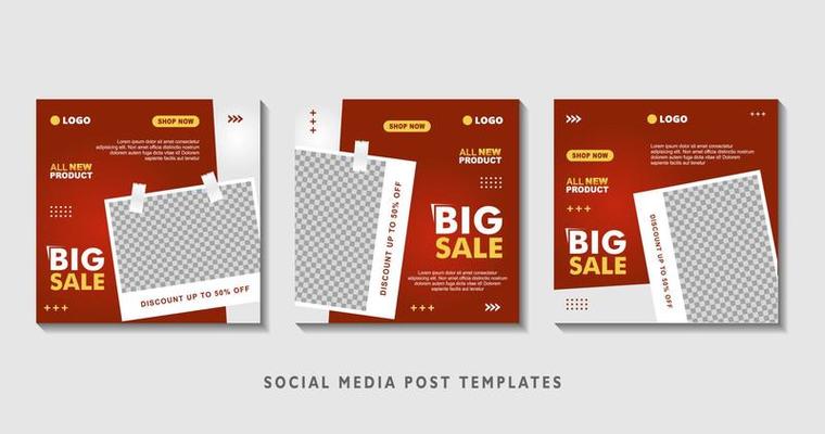 Set of editable square banner templates with photo collage. Suitable for Social Media Post and Online Advertising, Event, and etc. Vector Illustration.