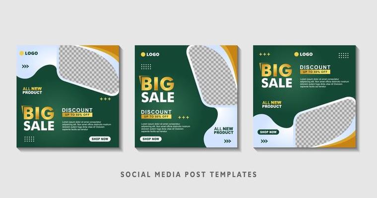 Set of editable square banner templates with photo collage. Suitable for Social Media Post and Online Advertising, Event, and etc. Vector Illustration.