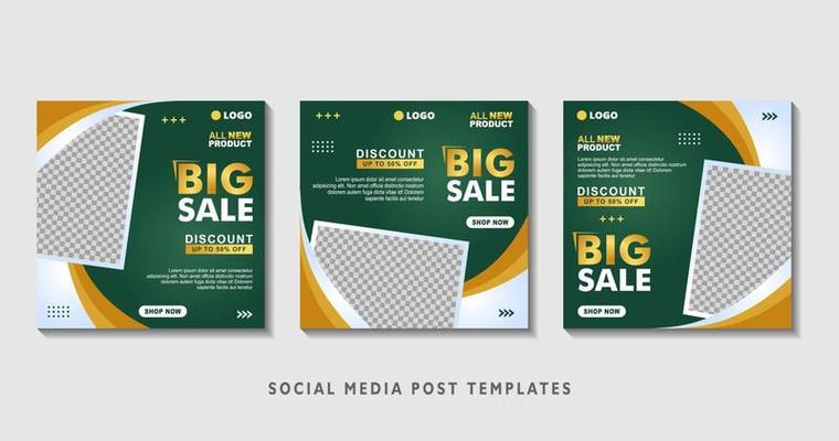 Set of editable square banner templates with photo collage. Suitable for Social Media Post and Online Advertising, Event, and etc. Vector Illustration.