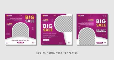 Set of editable square banner templates with photo collage. Suitable for Social Media Post and Online Advertising, Event, and etc. Vector Illustration.