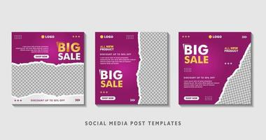 Set of editable square banner templates with photo collage. Suitable for Social Media Post and Online Advertising, Event, and etc. Vector Illustration.