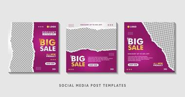 Set of editable square banner templates with photo collage. Suitable for Social Media Post and Online Advertising, Event, and etc. Vector Illustration.