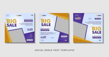 Set of editable square banner templates with photo collage. Suitable for Social Media Post and Online Advertising, Event, and etc. Vector Illustration.