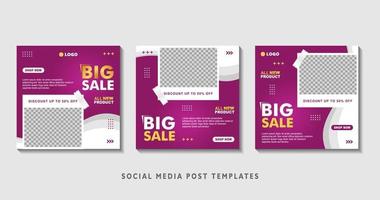 Set of editable square banner templates with photo collage. Suitable for Social Media Post and Online Advertising, Event, and etc. Vector Illustration.