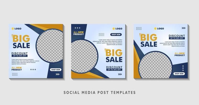 Set of editable square banner templates with photo collage. Suitable for Social Media Post and Online Advertising, Event, and etc. Vector Illustration.