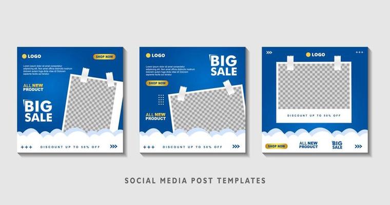 Set of editable square banner templates with photo collage. Suitable for Social Media Post and Online Advertising, Event, and etc. Vector Illustration.